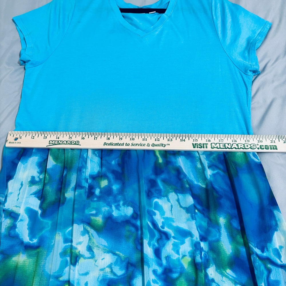 LOGO by Lori Goldstein Turquoise Watercolor Mixed Media Maxi Dress Sz M - Picture 8 of 9